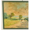 ANTICO QUADRO OLIO TAVOLA S.MARINI 1918 MATERICO PAESAGGIO COLLINE VIALE LAGO