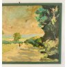 ANTICO QUADRO OLIO TAVOLA S.MARINI 1918 MATERICO PAESAGGIO COLLINE VIALE LAGO
