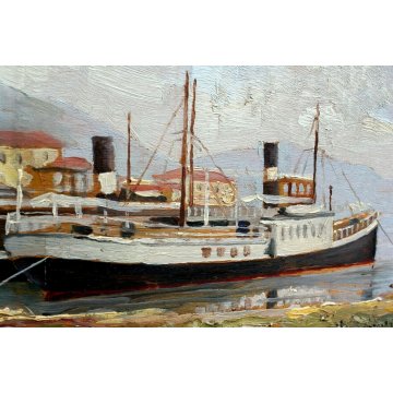 ANTICO QUADRO Omero Solaro DIPINTO PAESAGGIO LAGO MAGGIORE MEINA RANCO 1938