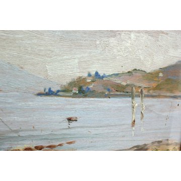 ANTICO QUADRO Omero Solaro DIPINTO PAESAGGIO LAGO MAGGIORE MEINA RANCO 1938