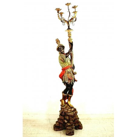 ANTICO GRANDE TORCERE SCULTURA MORETTO VENEZIANO ELETTRIFICATO LEGNO 5 LUMI 