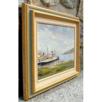 ANTICO QUADRO Omero Solaro DIPINTO PAESAGGIO LAGO MAGGIORE MEINA RANCO 1938