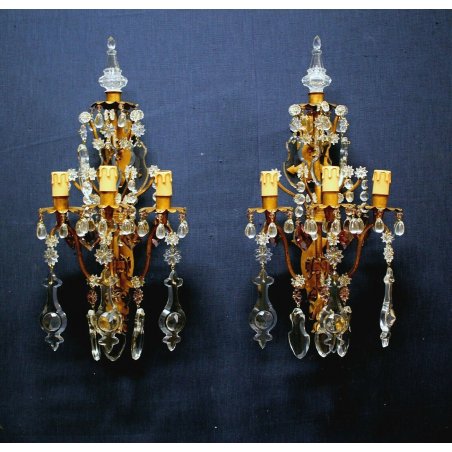 ANTICA COPPIA  APPLIQUE VETRO Murano LAMPADA MURO OLD GLASS WALL LAMP LIBERTY 
