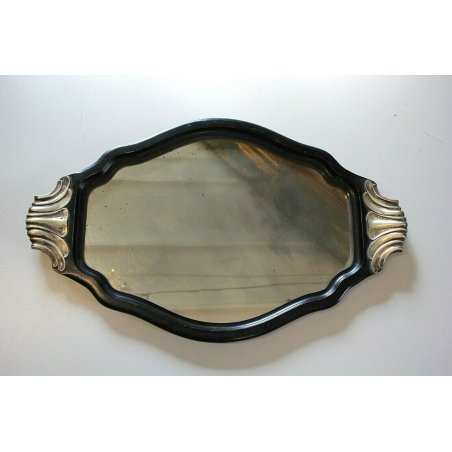 ANTICO VASSOIO OVALE F.lli Calderoni CORNICE LEGNO SAGOMATO MIRROR SILVERPLATED