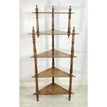 ANTICA ETAGERE LEGNO NOCE LIBRERIA ANGOLIERA 5 RIPIANI 1800 TORNITO EPOCA OLD