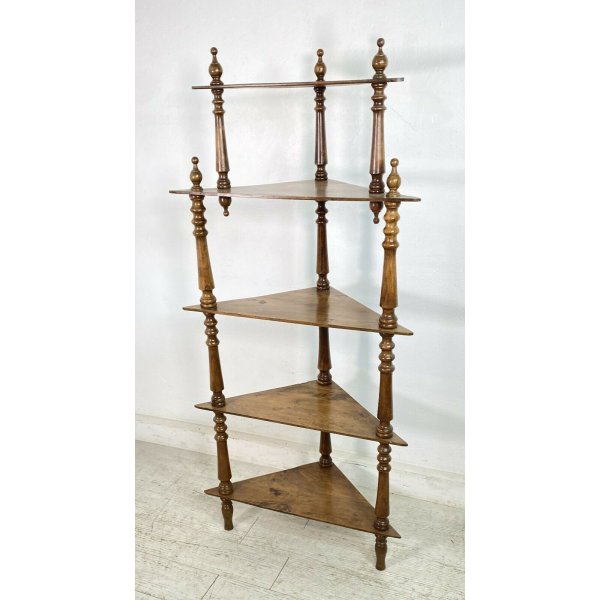 ANTICA ETAGERE LEGNO NOCE LIBRERIA ANGOLIERA 5 RIPIANI 1800 TORNITO EPOCA  OLD