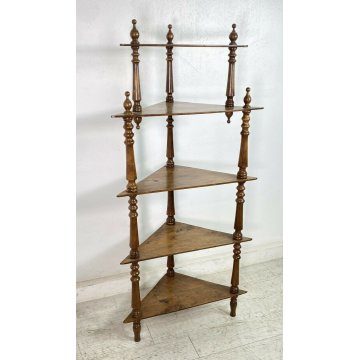 ANTICA ETAGERE LEGNO NOCE LIBRERIA ANGOLIERA 5 RIPIANI 1800 TORNITO EPOCA OLD