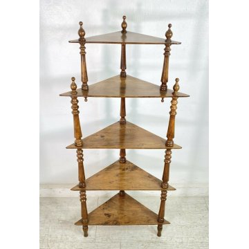 ANTICA ETAGERE LEGNO NOCE LIBRERIA ANGOLIERA 5 RIPIANI 1800 TORNITO EPOCA OLD