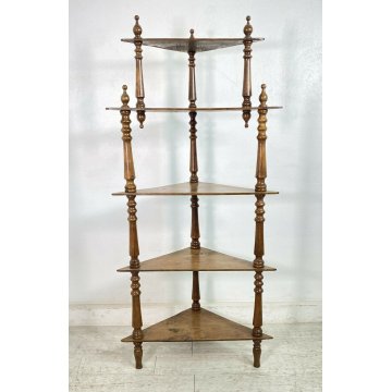 ANTICA ETAGERE LEGNO NOCE LIBRERIA ANGOLIERA 5 RIPIANI 1800 TORNITO EPOCA OLD