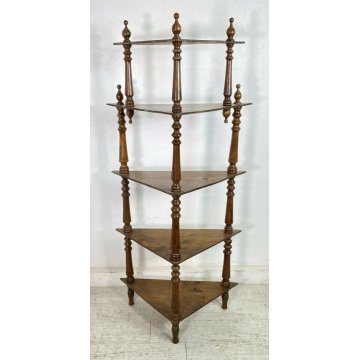 ANTICA ETAGERE LEGNO NOCE LIBRERIA ANGOLIERA 5 RIPIANI 1800 TORNITO EPOCA OLD