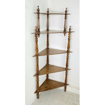 ANTICA ETAGERE LEGNO NOCE LIBRERIA ANGOLIERA 5 RIPIANI 1800 TORNITO EPOCA OLD