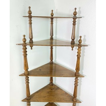 ANTICA ETAGERE LEGNO NOCE LIBRERIA ANGOLIERA 5 RIPIANI 1800 TORNITO EPOCA OLD