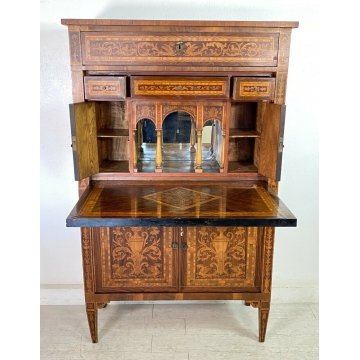 ANTICA RIBALTA SECRETAIRE INTARSIATA IMPIALLACCIATA LEGNO NOCE PRIMO '900 2 ANTE
