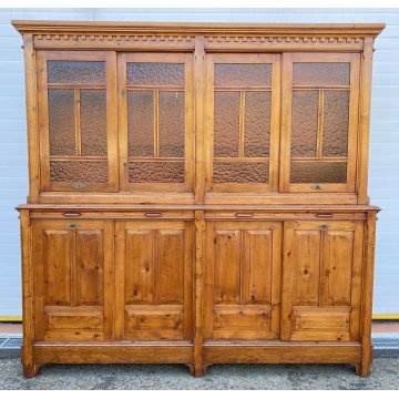 ANTICA ENORME CREDENZA 1800 LIBRERIA 8 ANTE SCORREVOLI LEGNO FARMACIA SCRITTOIO