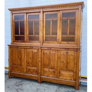 ANTICA ENORME CREDENZA 1800 LIBRERIA 8 ANTE SCORREVOLI LEGNO FARMACIA SCRITTOIO