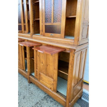 ANTICA ENORME CREDENZA 1800 LIBRERIA 8 ANTE SCORREVOLI LEGNO FARMACIA SCRITTOIO