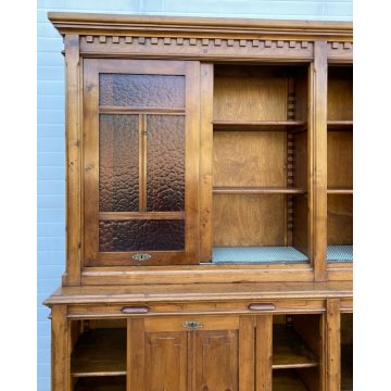 ANTICA ENORME CREDENZA 1800 LIBRERIA 8 ANTE SCORREVOLI LEGNO FARMACIA SCRITTOIO