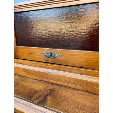 ANTICA ENORME CREDENZA 1800 LIBRERIA 8 ANTE SCORREVOLI LEGNO FARMACIA SCRITTOIO