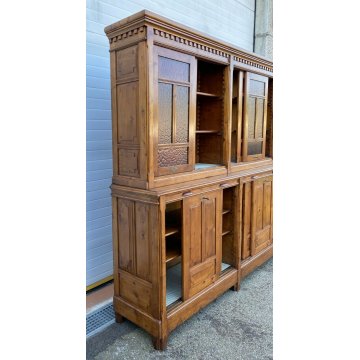 ANTICA ENORME CREDENZA 1800 LIBRERIA 8 ANTE SCORREVOLI LEGNO FARMACIA SCRITTOIO
