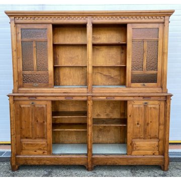 ANTICA ENORME CREDENZA 1800 LIBRERIA 8 ANTE SCORREVOLI LEGNO FARMACIA SCRITTOIO