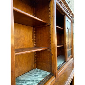 ANTICA ENORME CREDENZA 1800 LIBRERIA 8 ANTE SCORREVOLI LEGNO FARMACIA SCRITTOIO