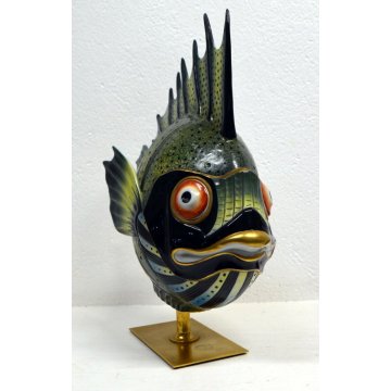 GRANDE PESCE TROPICALE CERAMICA MANGANI GIULIA FIRENZA FIRMATO SCULTURA EPOCA