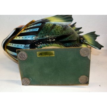 GRANDE PESCE TROPICALE CERAMICA MANGANI GIULIA FIRENZA FIRMATO SCULTURA EPOCA