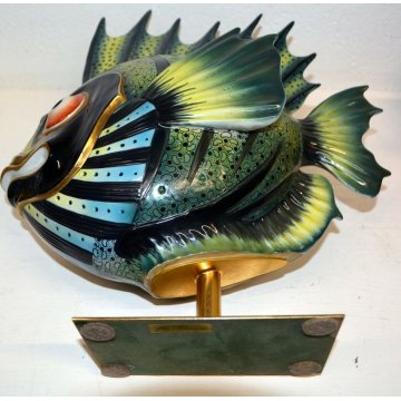 GRANDE PESCE TROPICALE CERAMICA MANGANI GIULIA FIRENZA FIRMATO SCULTURA EPOCA