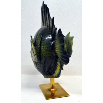 GRANDE PESCE TROPICALE CERAMICA MANGANI GIULIA FIRENZA FIRMATO SCULTURA EPOCA