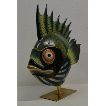 GRANDE PESCE TROPICALE CERAMICA MANGANI GIULIA FIRENZA FIRMATO SCULTURA EPOCA