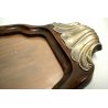 ANTICO VASSOIO F.lli Calderoni CORNICE OVALE SAGOMATO LEGNO SILVERPLATED VETRO