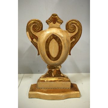 ANTICA COPPIA PORTAPALMA LEGNO INTAGLIATO GESSATO DECORO DORATO BAROCCO '800