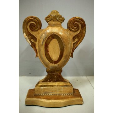 ANTICA COPPIA PORTAPALMA LEGNO INTAGLIATO GESSATO DECORO DORATO BAROCCO '800