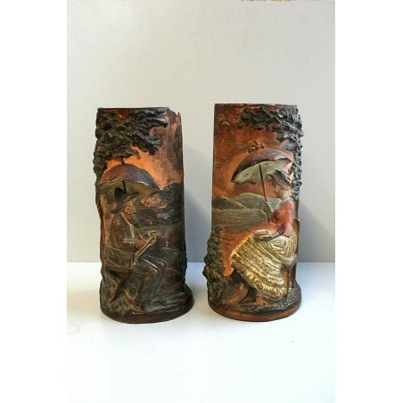 ANTICA COPPIA BOCCALE G&St Gerbing & Stephan Bohemien ART GERMAN POTTERY '800