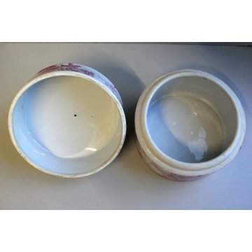 ANTICO VASO BARATTOLO PORCELLANA BIANCA DIPINTA ROSA GATTO CHINOISERIE '900