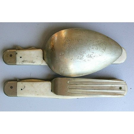 ANTICO SET POSATE DA CAMPO MILITARI MANICO PIEGHEVOLE CUCCHIAIO FORCHETTA '900