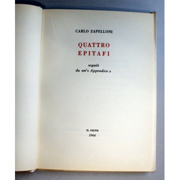 LIBRO Carlo Zapelloni Quattro Epitafi 3 DISEGNI di Andrea ZapelIoni IL CIGNO '66