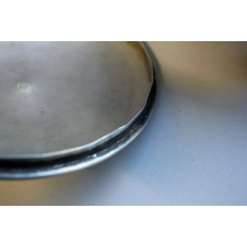 SCATOLA ROTONDA COPERCHIO ARGENTO PUNZONATO LEGNO BACHELITE CANE BASSOTTO DECO'