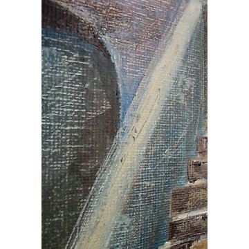 QUADRO DIPINTO OLIO TELA Loredana Corsaro 1991 BORGO ANTICO SCALE PORTICO BLU 