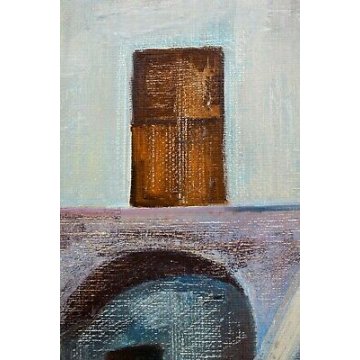 QUADRO DIPINTO OLIO TELA Loredana Corsaro 1991 BORGO ANTICO SCALE PORTICO BLU 