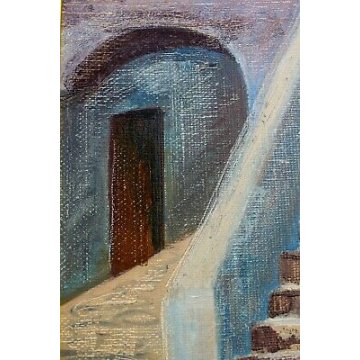 QUADRO DIPINTO OLIO TELA Loredana Corsaro 1991 BORGO ANTICO SCALE PORTICO BLU 