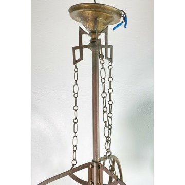 ANTICO GRANDE LAMPADARIO ART NOUVEAU JOHANN LOETZ ANNI 20 VETRO OTTONE LAMP 