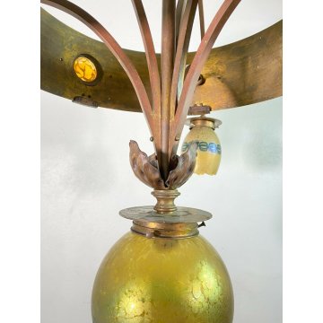 ANTICO GRANDE LAMPADARIO ART NOUVEAU JOHANN LOETZ ANNI 20 VETRO OTTONE LAMP 