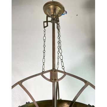 ANTICO GRANDE LAMPADARIO ART NOUVEAU JOHANN LOETZ ANNI 20 VETRO OTTONE LAMP 