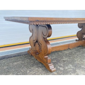 ANTICO GRANDE TAVOLO LEGNO NOCE DOPPIA PLANCIA 1839 SALA PRANZO EPOCA TABLE OLD 