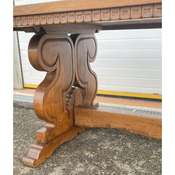 ANTICO GRANDE TAVOLO LEGNO NOCE DOPPIA PLANCIA 1839 SALA PRANZO EPOCA TABLE OLD 