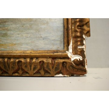 ANTICO PICCOLO QUADRO DIPINTO OLIO TELA PAESAGGIO MARINA De Vayvelt BARCA VELA 