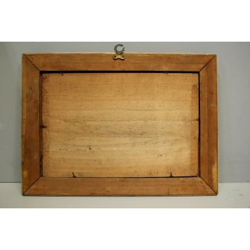 ANTICO PICCOLO QUADRO OLIO TAVOLA PAESAGGIO MARINA BARCA PESCATORI PESCA 1892