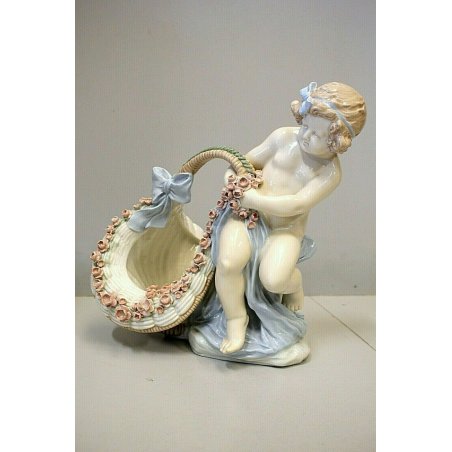 ANTICO VASO PORCELLANA AMPHORA Cecoslovacchia Art Nouveau CESTO CHERUBINO '900