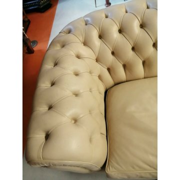 DIVANO 3 posti CHESTERFIELD anni 70 PELLE AVORIO capitonnè VINTAGE LEATHER SOFA